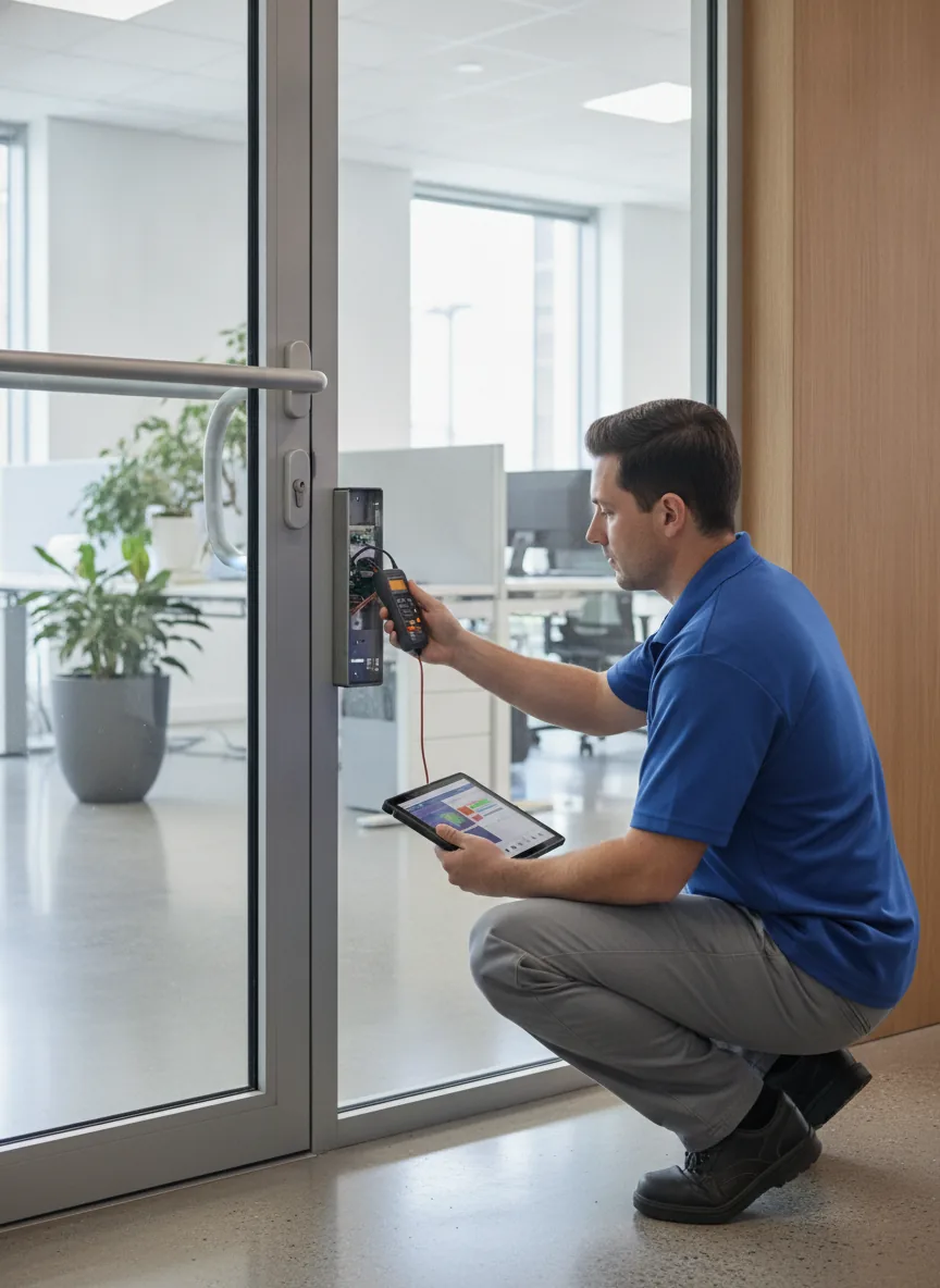 vertical real photo of an access control door