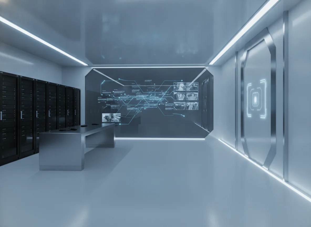 Clean high-tech commercial style, secure professional mood, crisp